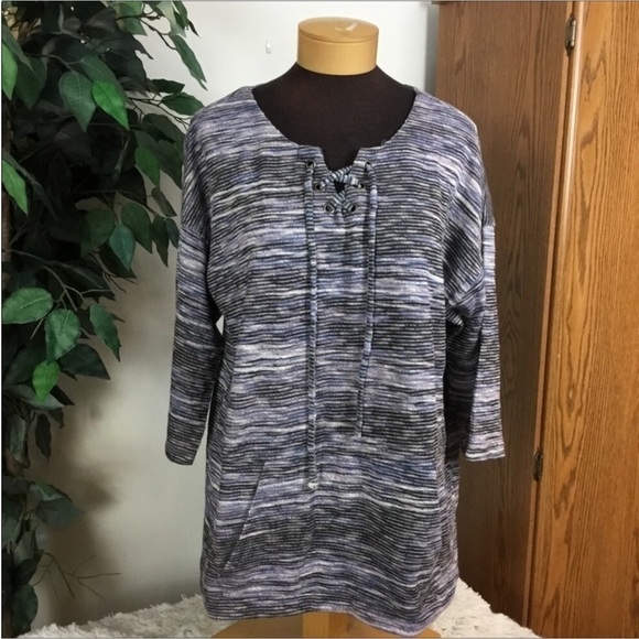 CJ Banks cross front tie 3/4 sleeve pullover top Womans size 1X - Picture 1 of 15